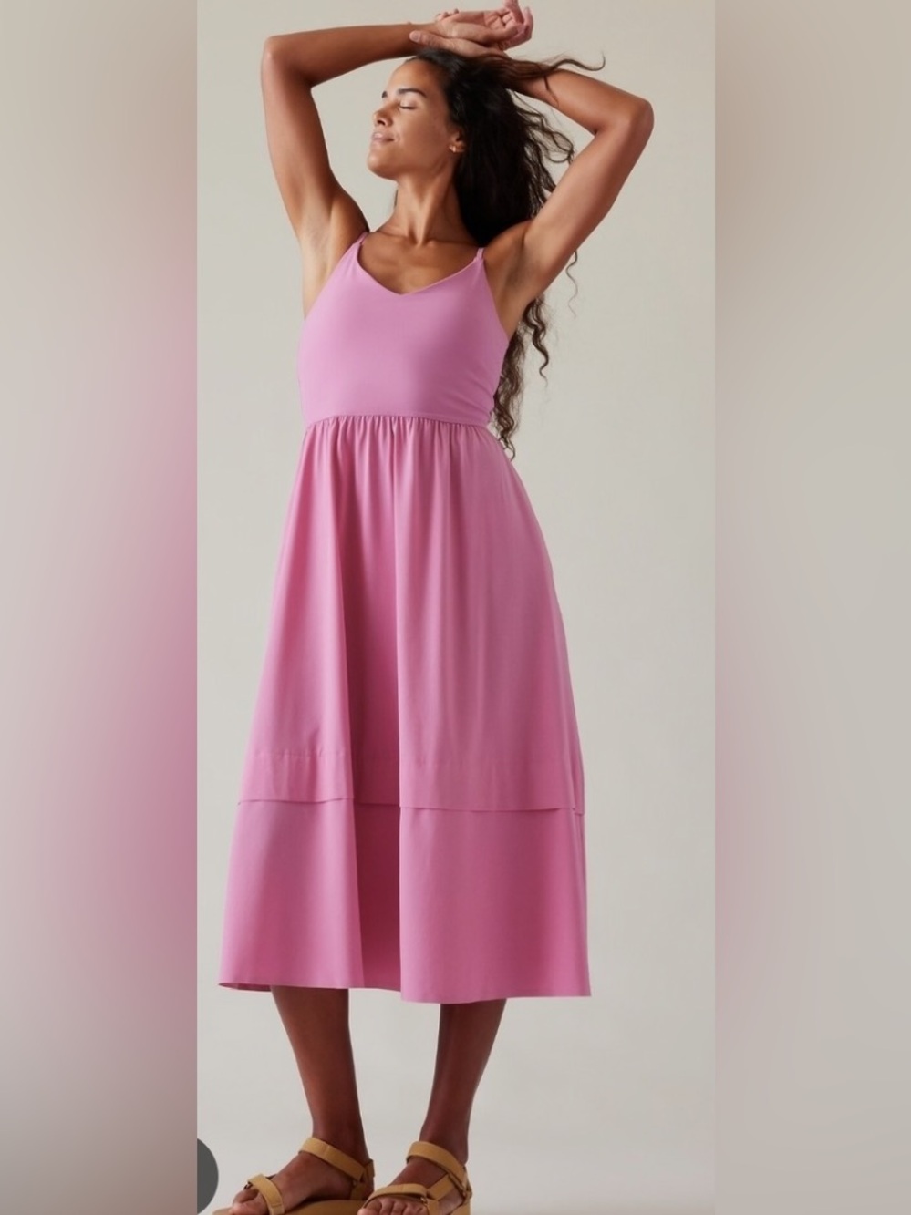 Athleta Elation V-Neck Hybrid Dress in begonia pink